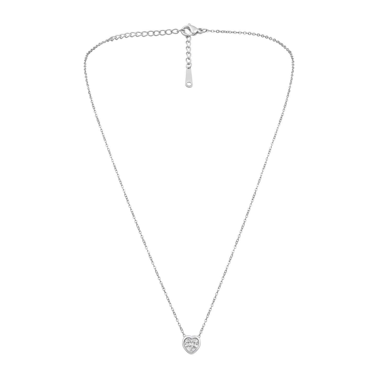 Elegant Heart Shape Silver Plated Zircon Pendant Chain