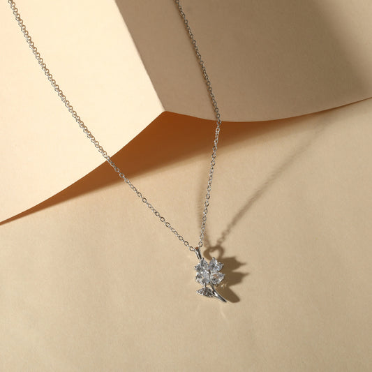 Leaf and Heart Shape Silver Plated Zircon Pendant Chain