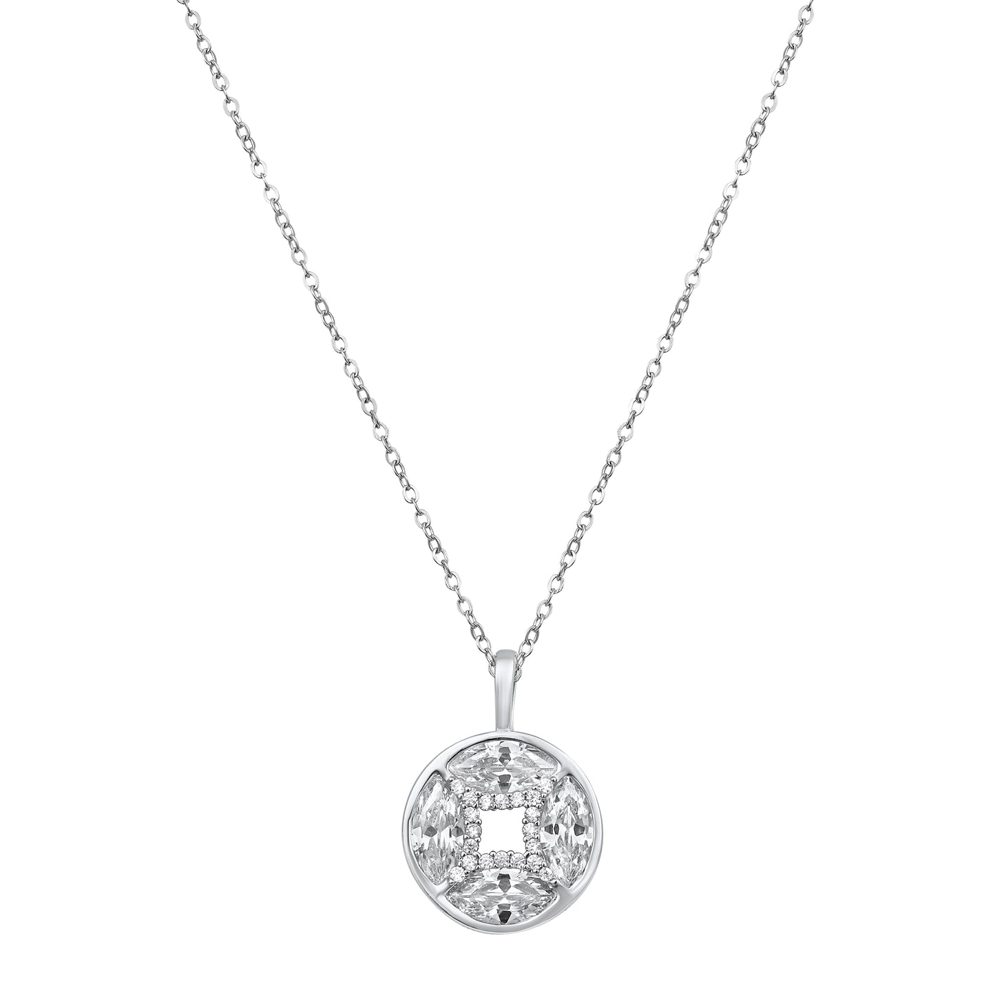 Geometric Round Shape Silver Plated Zircon Pendant Chain