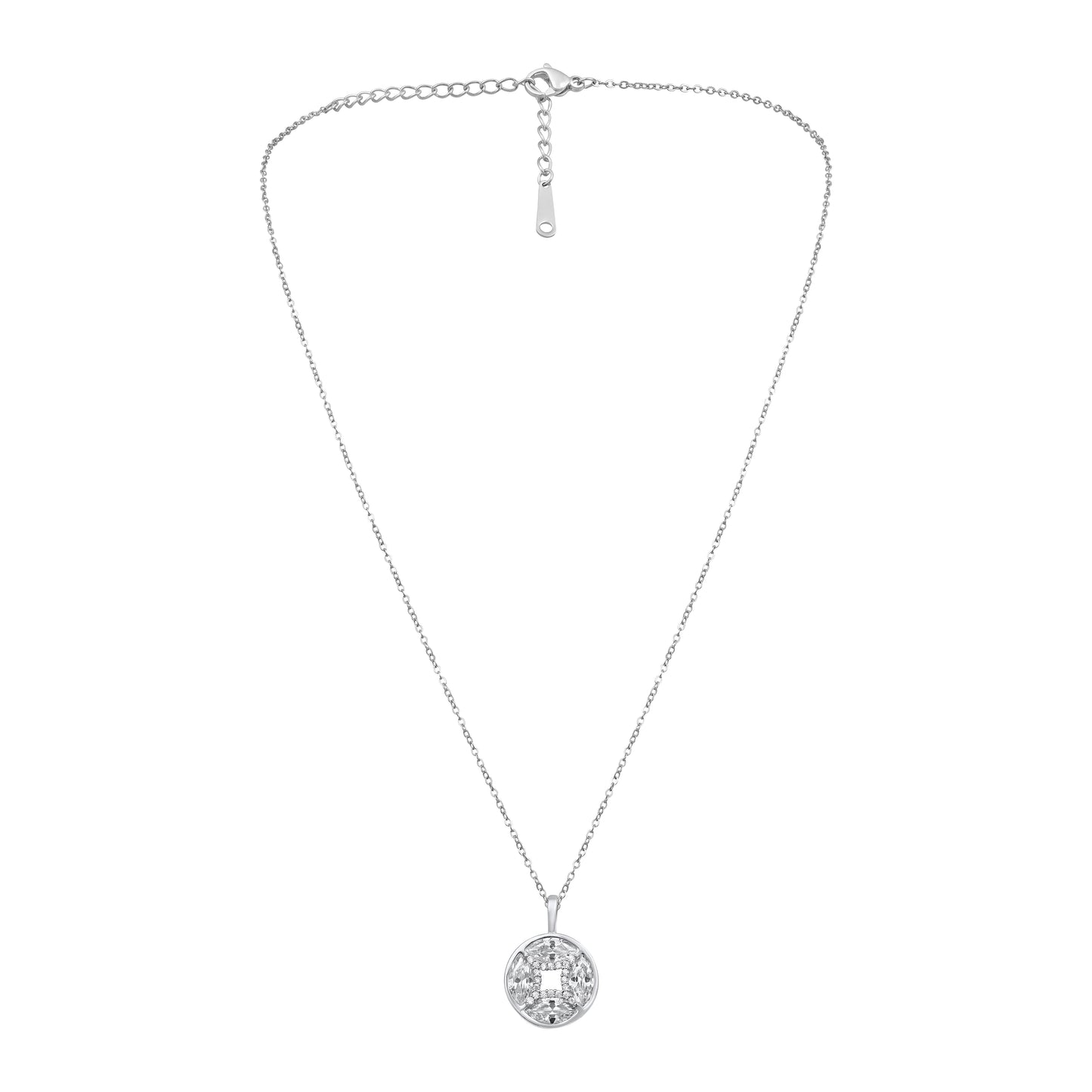 Geometric Round Shape Silver Plated Zircon Pendant Chain