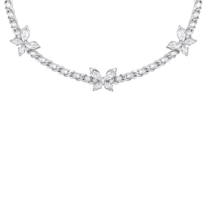 Triple Bloom Minimalist Petal Design Silver Plated Zircon Pendant Chain