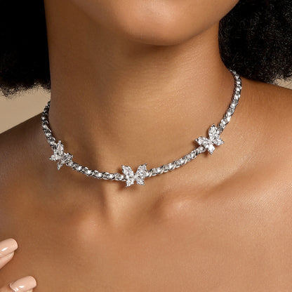 Triple Bloom Minimalist Petal Design Silver Plated Zircon Pendant Chain
