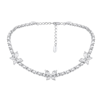 Triple Bloom Minimalist Petal Design Silver Plated Zircon Pendant Chain