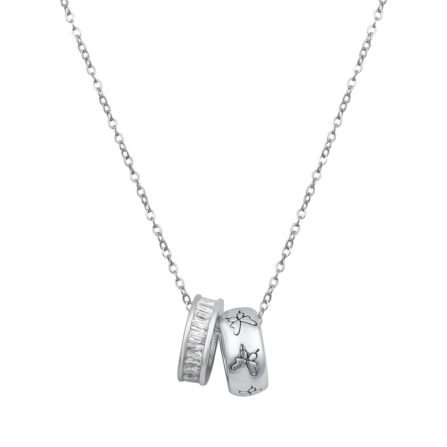 Personalized Ring Butterfly Design Silver Plated Zircon Pendant Chain