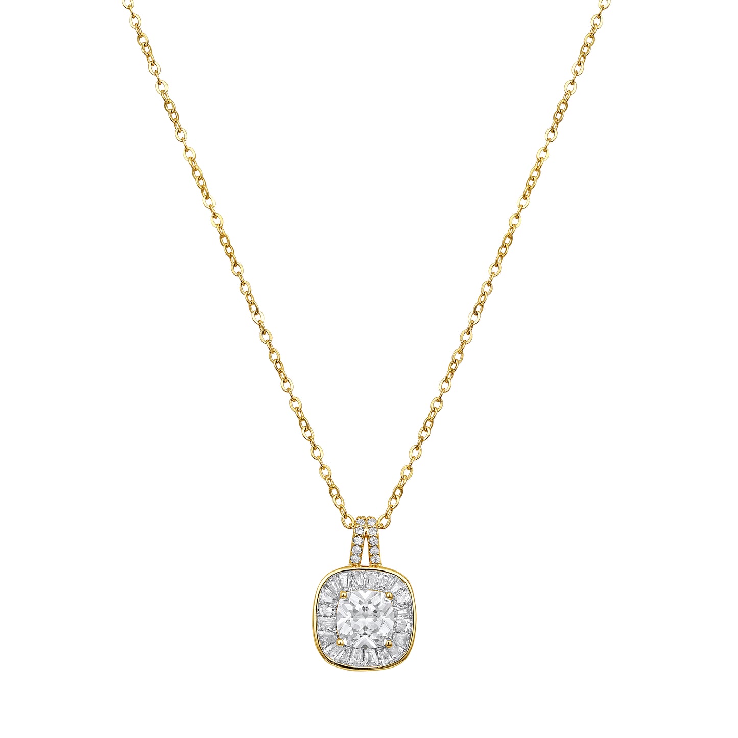 Stylish Square Shape Silver Plated Zircon Pendant Chain