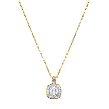 Stylish Square Shape Silver Plated Zircon Pendant Chain