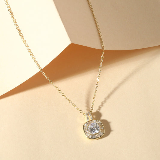 Stylish Square Shape Silver Plated Zircon Pendant Chain