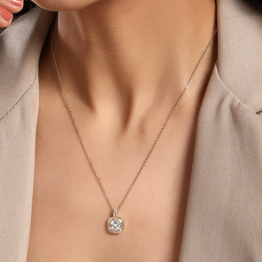 Stylish Square Shape Silver Plated Zircon Pendant Chain