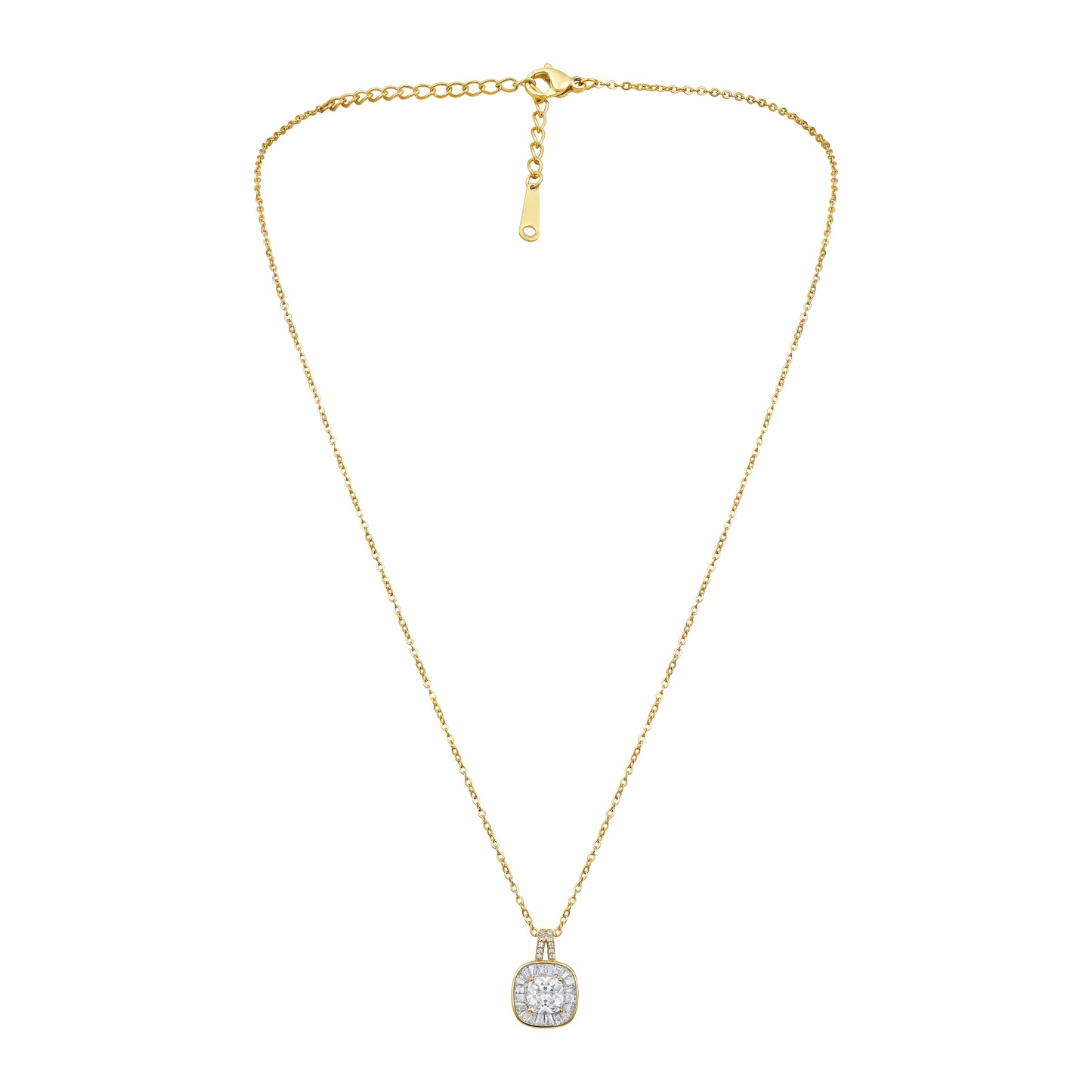 Stylish Square Shape Silver Plated Zircon Pendant Chain