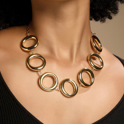 Linked Circles Modern Chunky Collar Necklace in Gold Tone