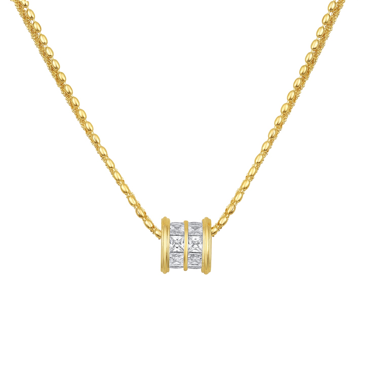 Trendy Creative Cylinder 18KT Gold Plated Zircon Pendant Chain