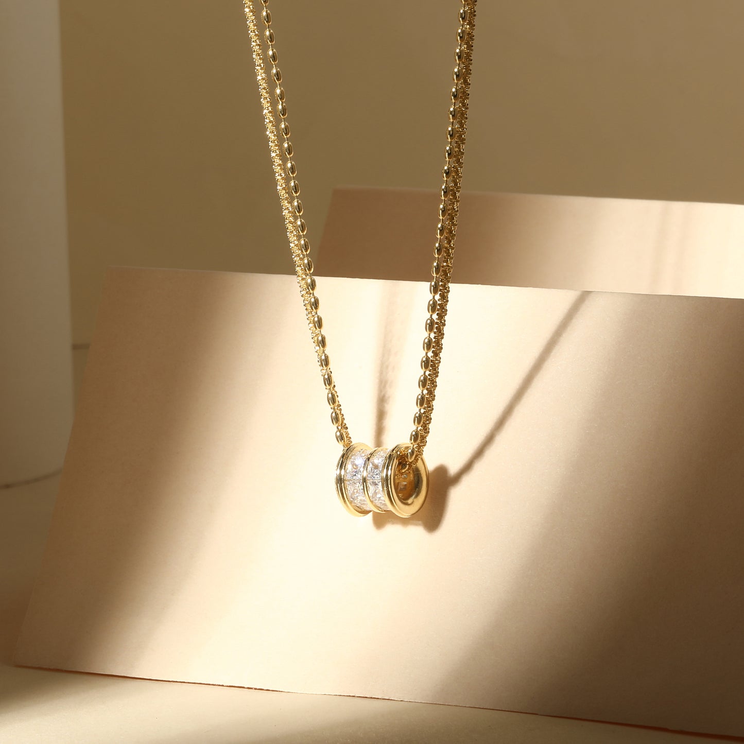 Trendy Creative Cylinder 18KT Gold Plated Zircon Pendant Chain