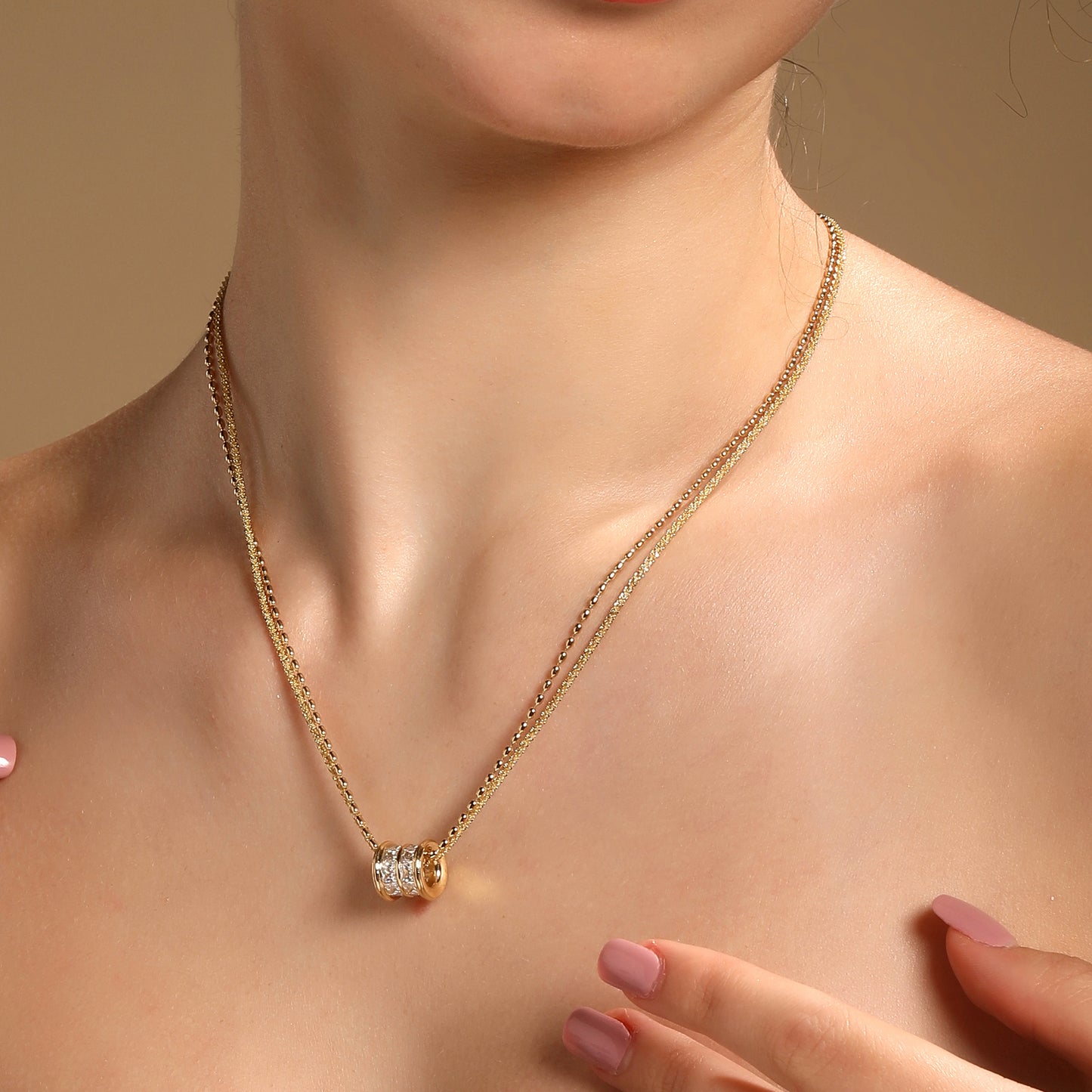 Trendy Creative Cylinder 18KT Gold Plated Zircon Pendant Chain