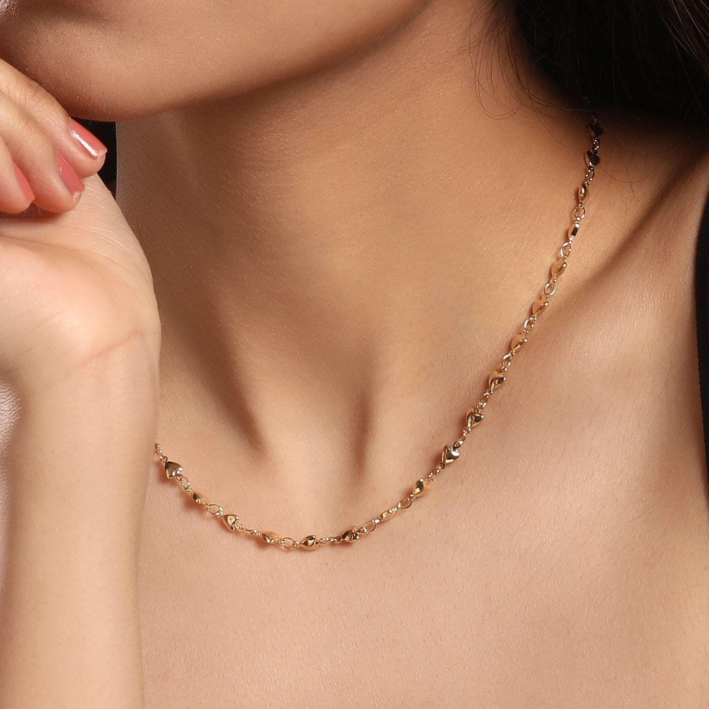Golden Heart Shape 18KT Gold Plated Necklace Chain