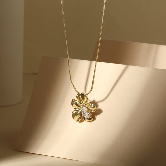 Flower Design 18KT Gold Plated Pendant Chain