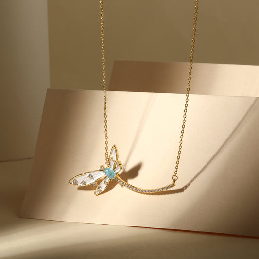 Dragonfly 18KT Gold Plated Zircon Pendant Chain