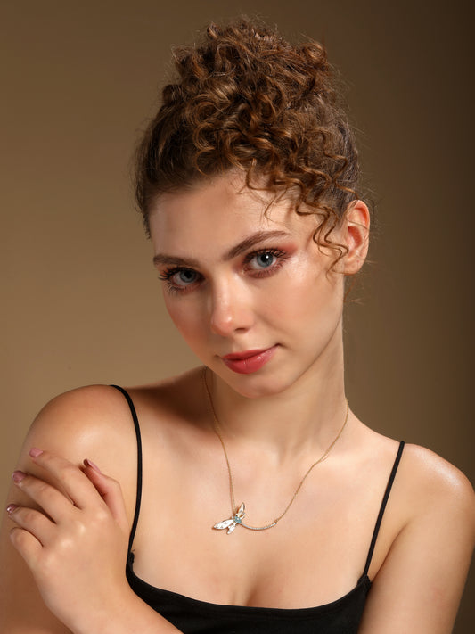 Dragonfly 18KT Gold Plated Zircon Pendant Chain