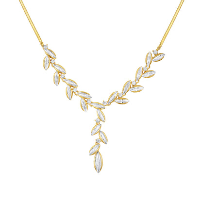 Gleaming Leaf Design 18KT Gold Plated Zircon Necklace