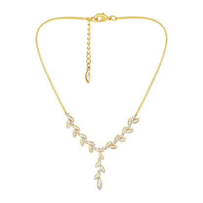 Gleaming Leaf Design 18KT Gold Plated Zircon Necklace