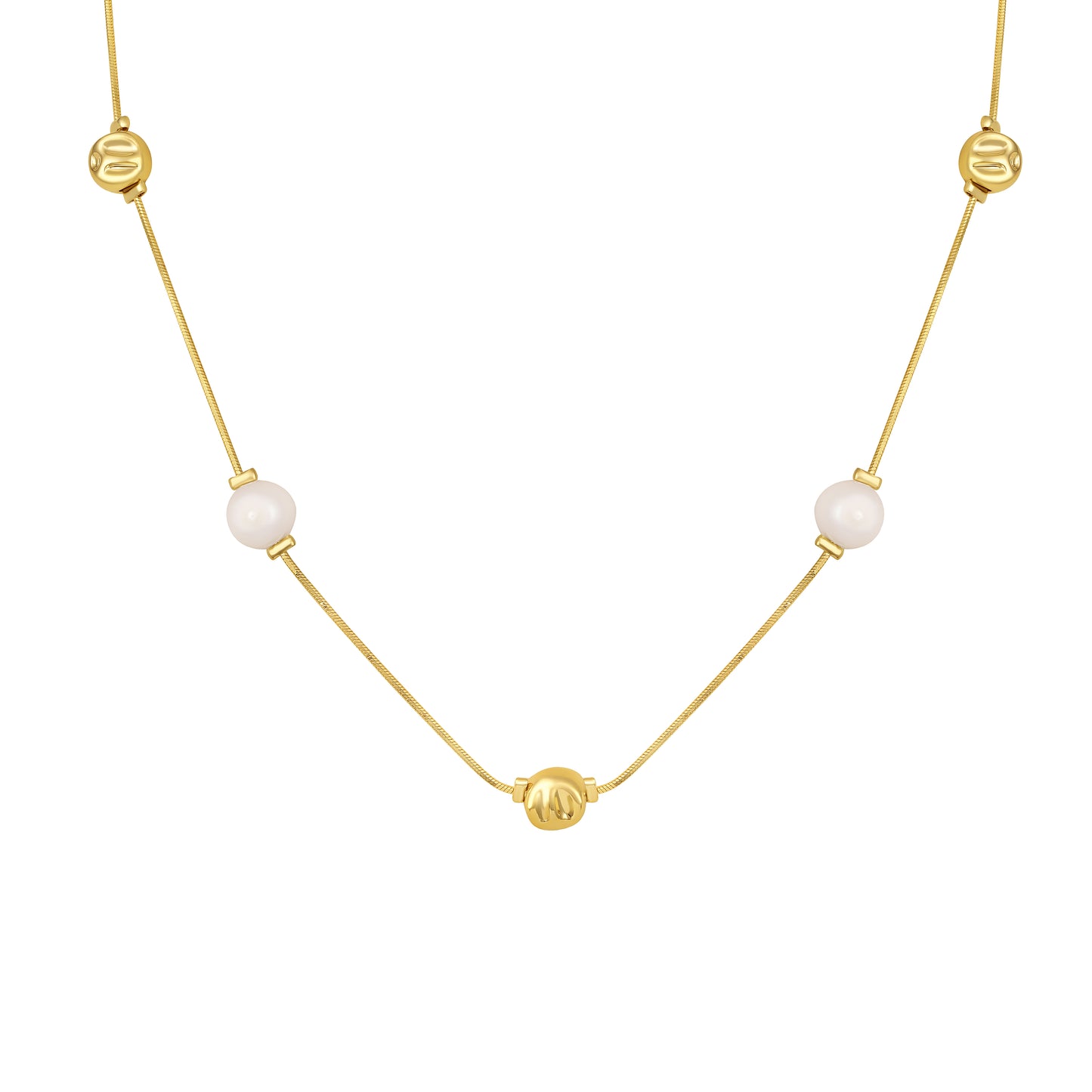 Golden Balls and White Pearl 18KT Gold Plated Necklace Chain