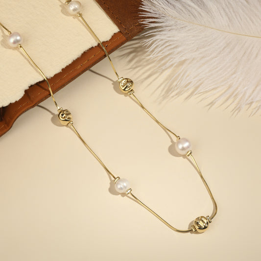 Golden Balls and White Pearl 18KT Gold Plated Necklace Chain