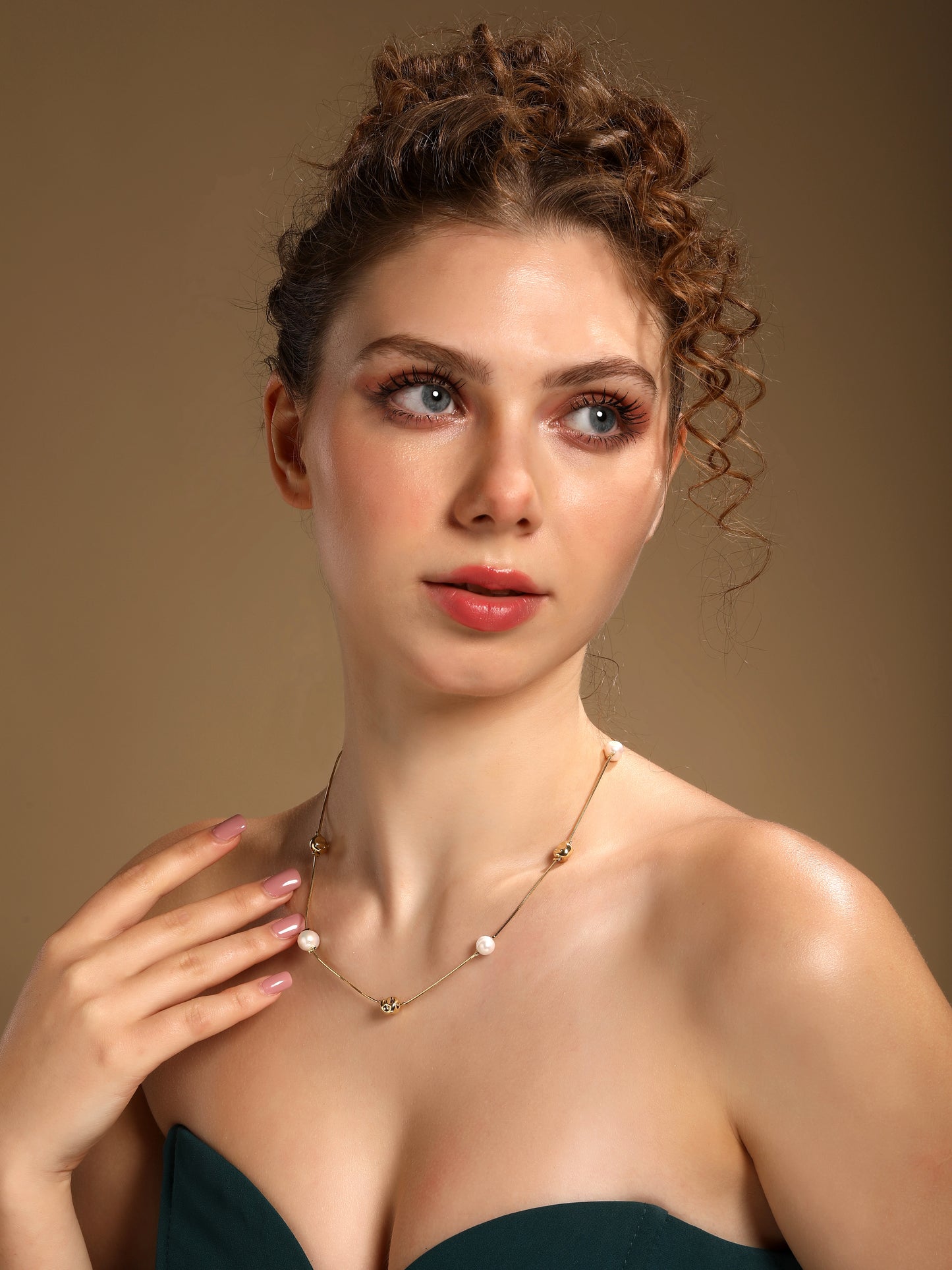 Golden Balls and White Pearl 18KT Gold Plated Necklace Chain
