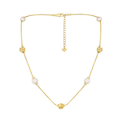 Golden Balls and White Pearl 18KT Gold Plated Necklace Chain