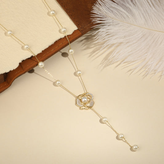 Multi Leaf Drop Pearl 18KT Gold Plated Necklace