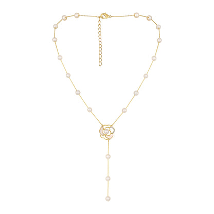 Multi Leaf Drop Pearl 18KT Gold Plated Necklace