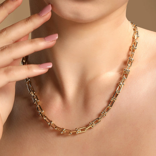 U Shape Horseshoe Link Chain 18KT Gold Plated Necklace Chain