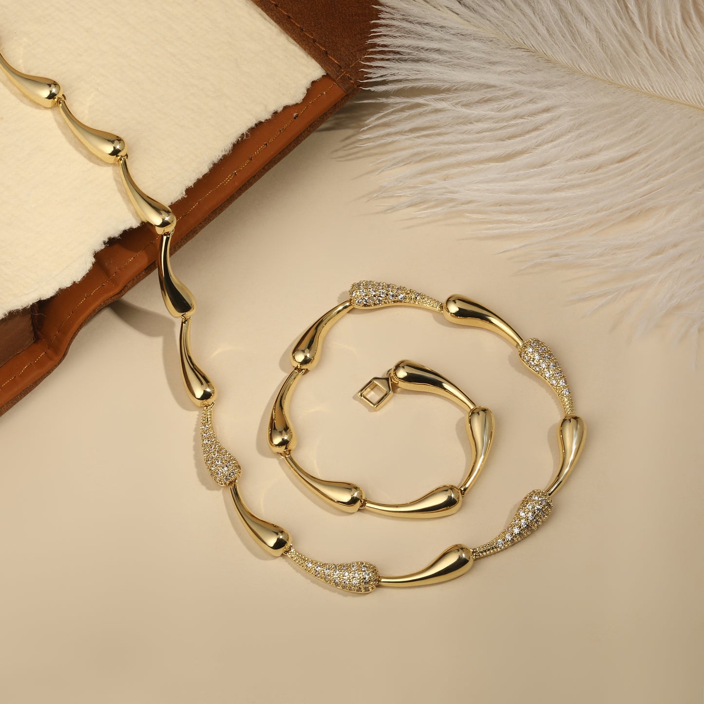 Teardrop Linked 18KT Gold Plated Zircon Necklace Chain