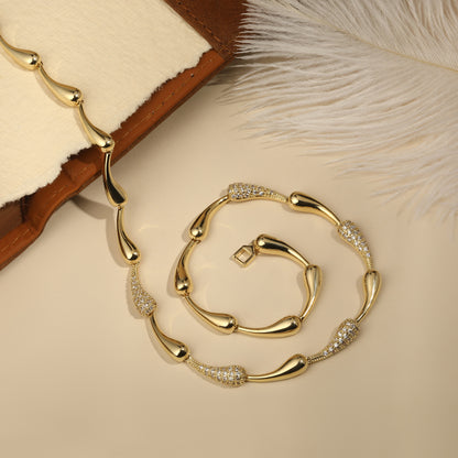 Teardrop Linked 18KT Gold Plated Zircon Necklace Chain