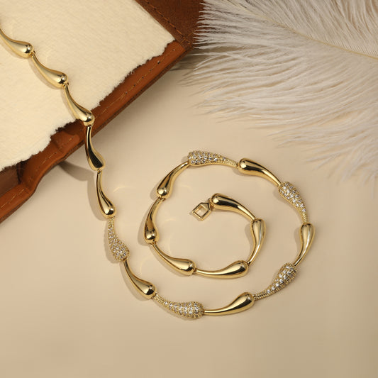 Teardrop Linked 18KT Gold Plated Zircon Necklace Chain