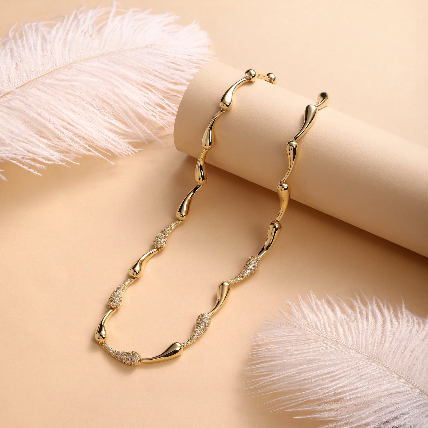 Teardrop Linked 18KT Gold Plated Zircon Necklace Chain