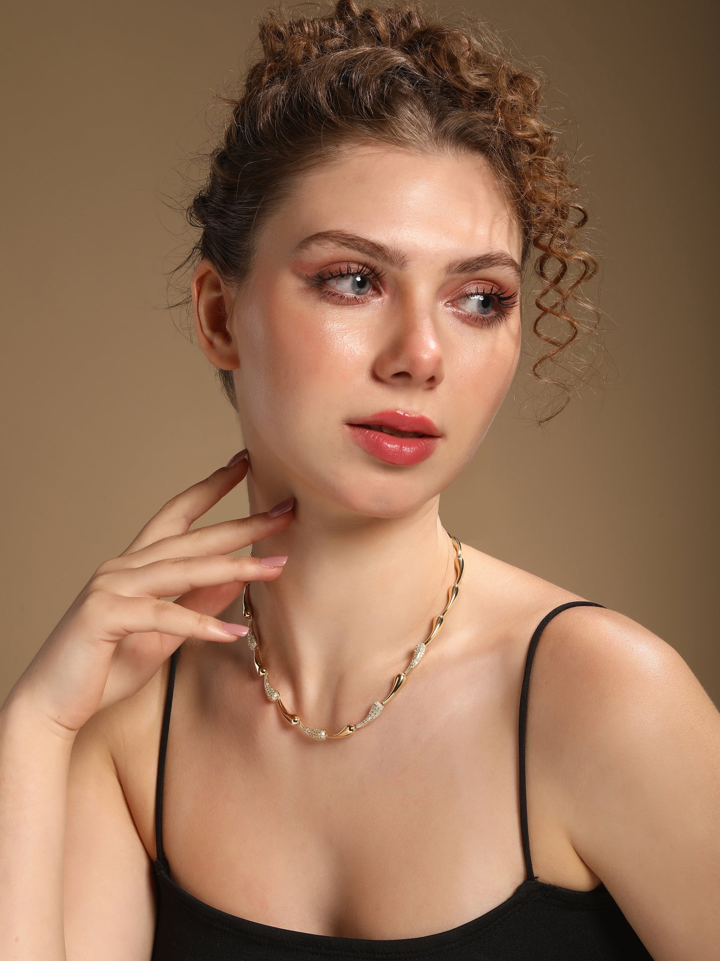 Teardrop Linked 18KT Gold Plated Zircon Necklace Chain