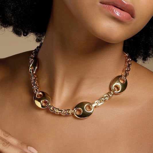 Oval Loop Textured 18KT Gold Plated Necklace Chain