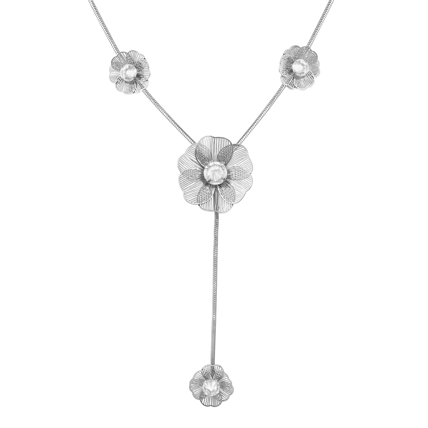 Flower Design Bronze Plated Zircon Necklace Chain