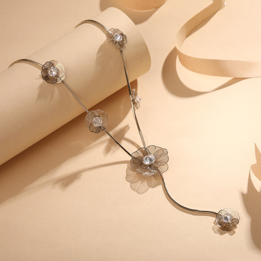 Flower Design Bronze Plated Zircon Necklace Chain