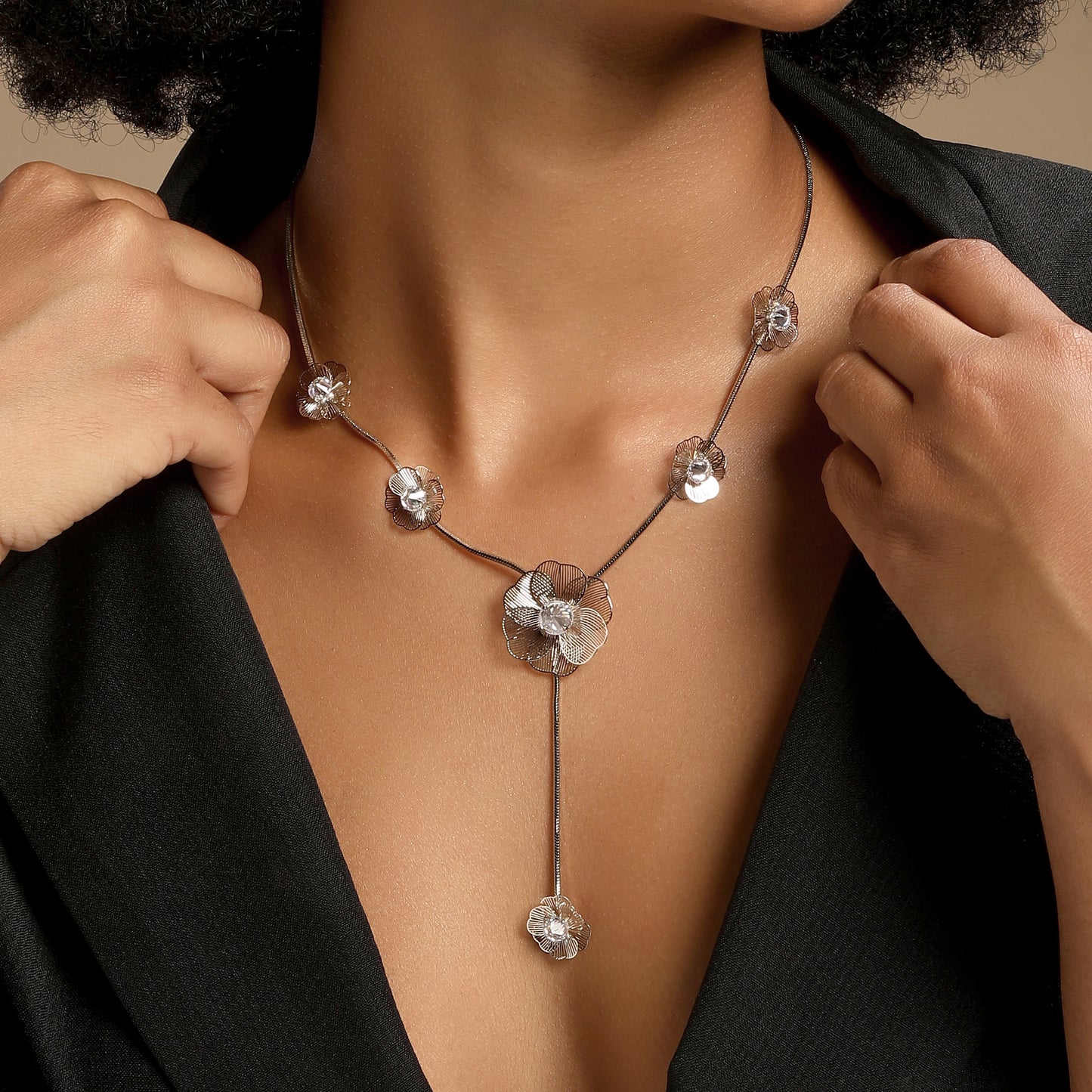 Flower Design Bronze Plated Zircon Necklace Chain