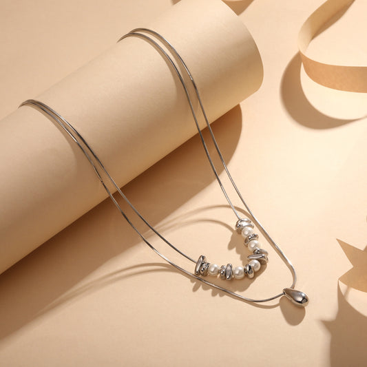 Water Drop Cluster Layered Silver Plated Pendant Chain