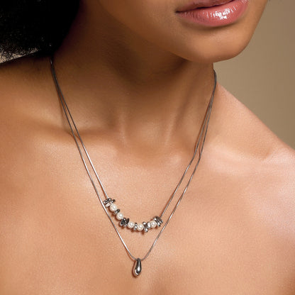 Water Drop Cluster Layered Silver Plated Pendant Chain