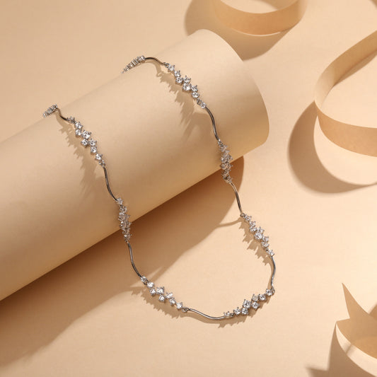 Exotic Studded CZ Silver Plated Zircon Necklace Chain
