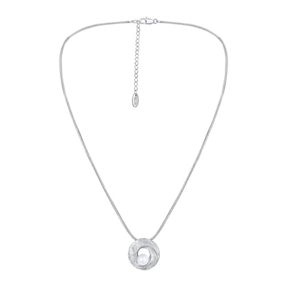 Crease Circle Round White Pearl Silver Plated Pendant Chain