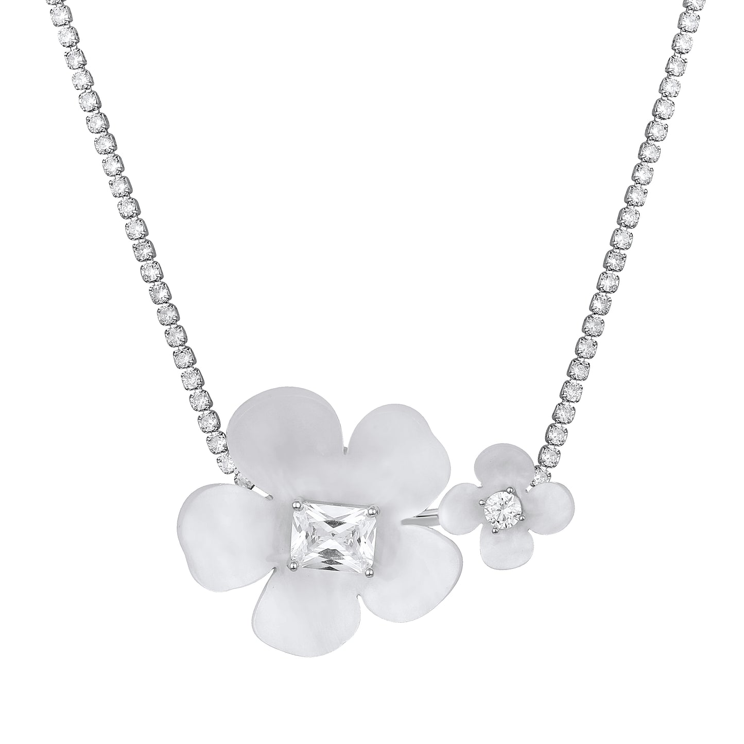 Flower Shape Silver Plated Zircon Pendant Chain