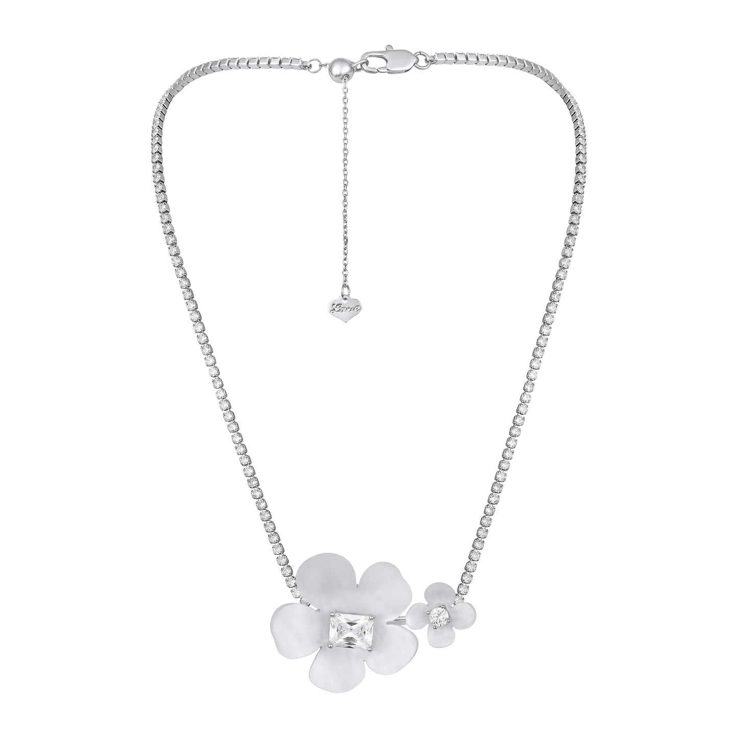 Flower Shape Silver Plated Zircon Pendant Chain