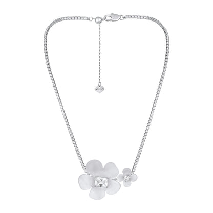 Flower Shape Silver Plated Zircon Pendant Chain