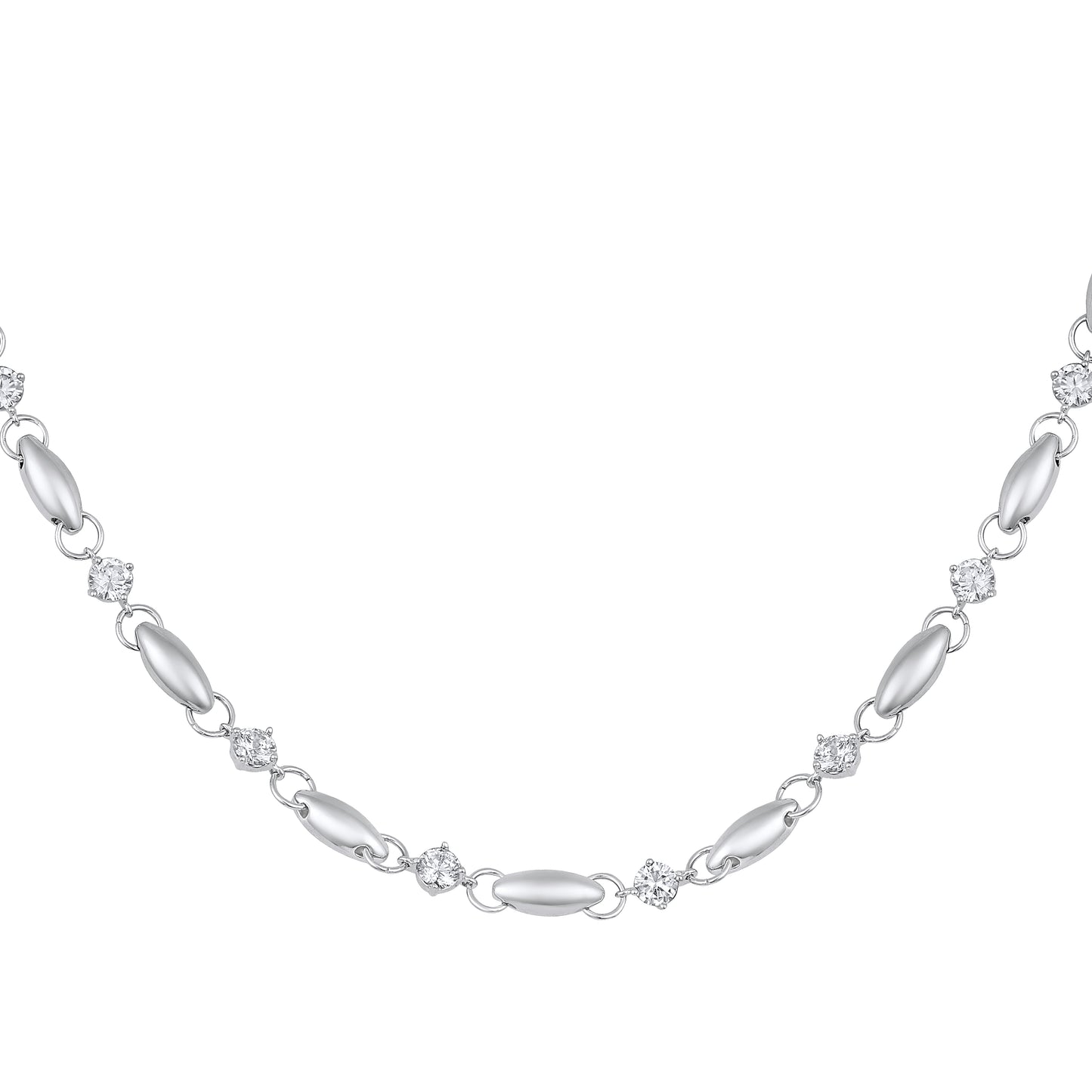 Sparkling Sterling Silver Beaded Silver Plated Zircon Necklace Chain