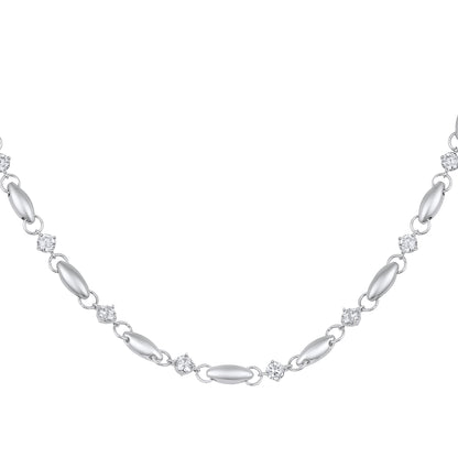 Sparkling Sterling Silver Beaded Silver Plated Zircon Necklace Chain