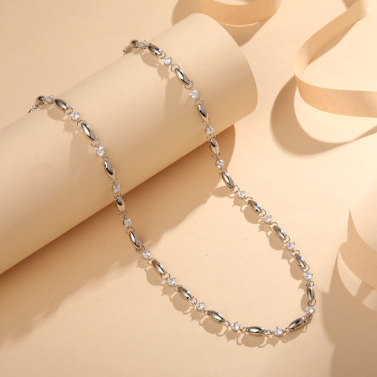 Sparkling Sterling Silver Beaded Silver Plated Zircon Necklace Chain