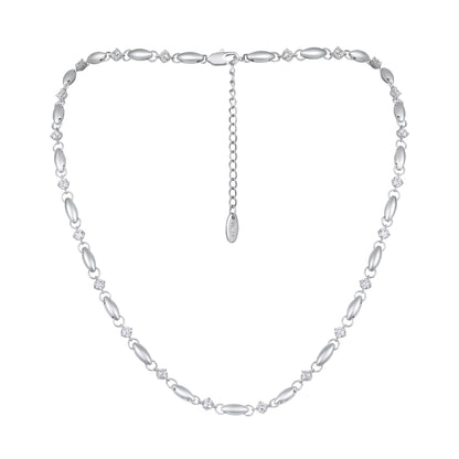 Sparkling Sterling Silver Beaded Silver Plated Zircon Necklace Chain